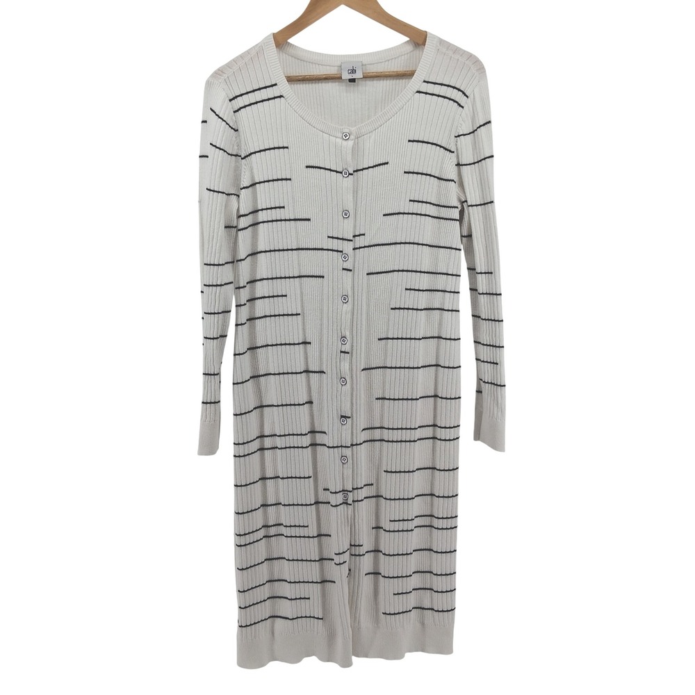 Cabi Womens Sz L Ribbed‎ Knit Striped Button Front Duster Cardigan Sweater Layer
